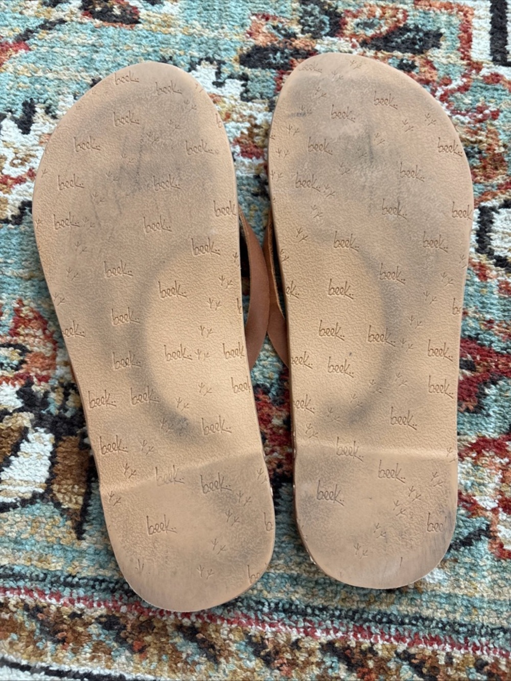Beek Brown leather flip flops size 10 - Picture 6 of 10